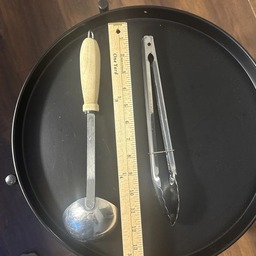 Stainless Steel Ladle Wooden Handle & Tongs Utensil Bundle Lot‎ Kitchen Cookware